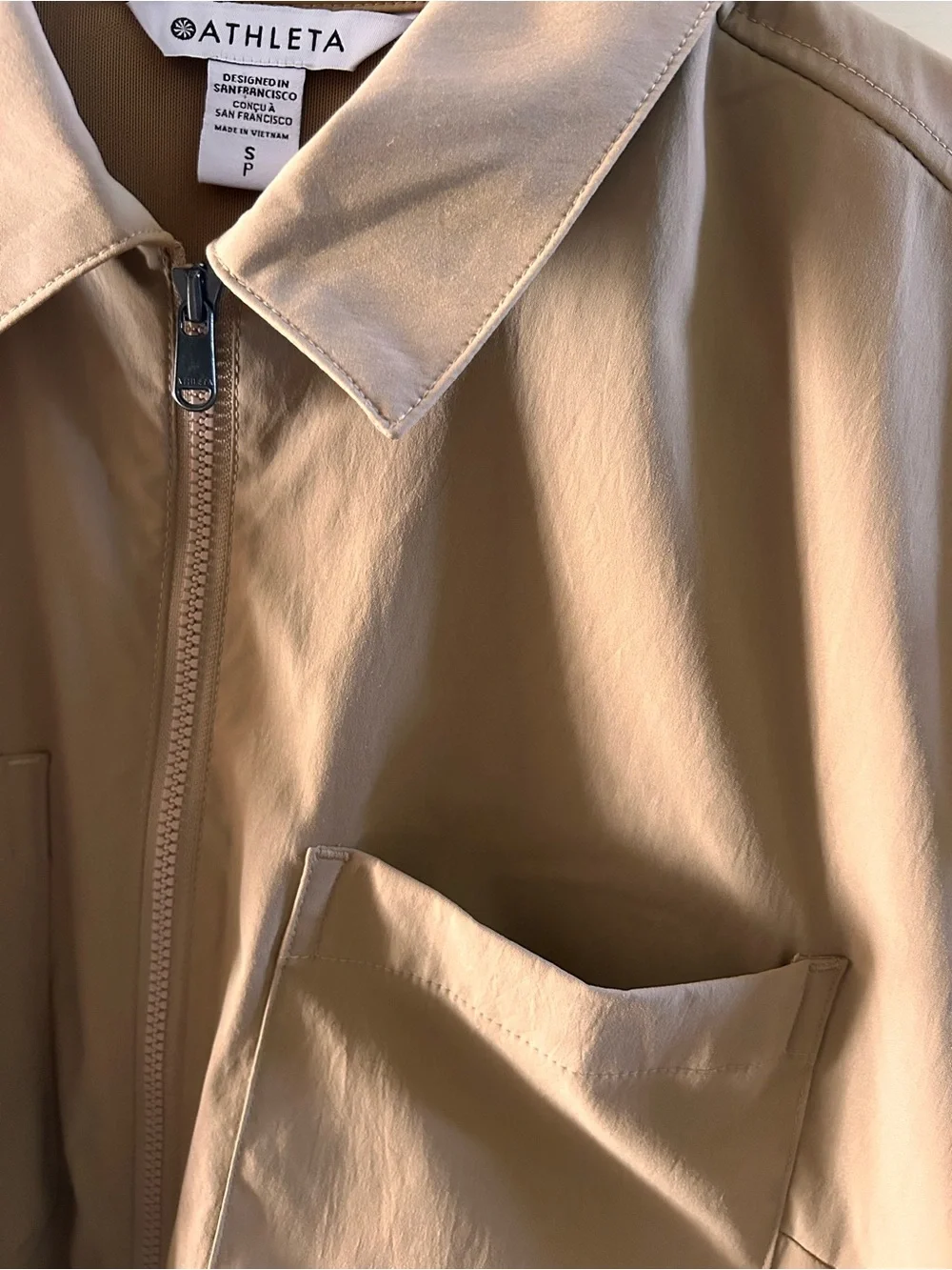 Athleta Camel Collared Zip-Front Drawstring Shirt Dress - Picture 5 of 6